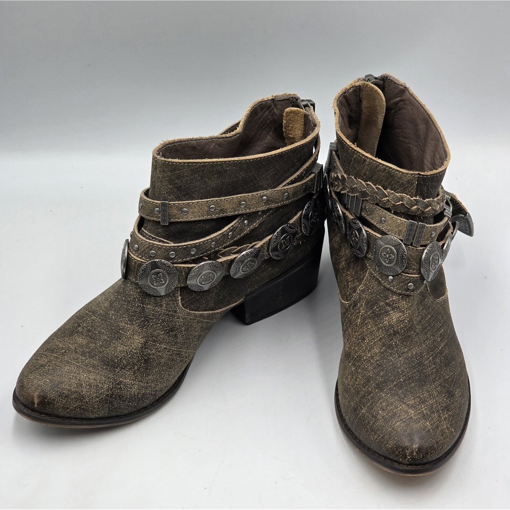 Naughty Monkey Anchorage Womens Size 7 Brown Gray Ankle Boots Buckle Western - Picture 7 of 12